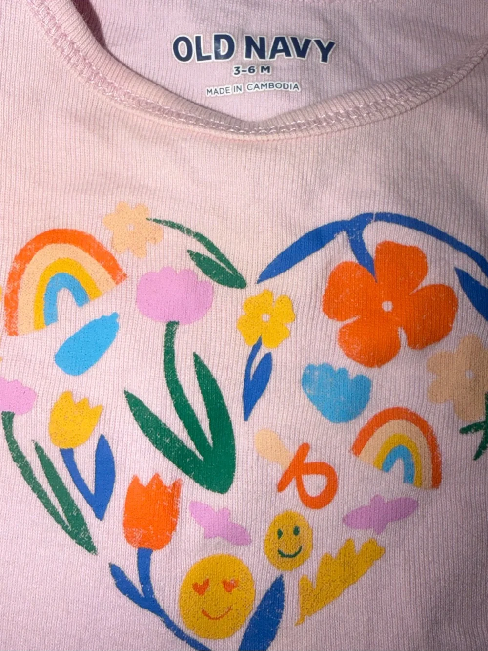 Old Navy Light Pink Baby One-Piece with Multicolor Heart Print